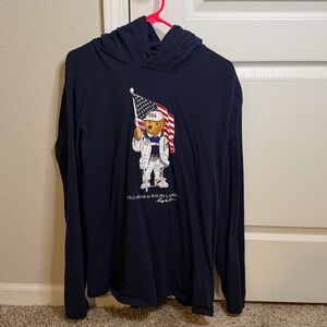 Polo by Ralph Lauren Navy Long Sleeve Tee Hoodie with Bear Design